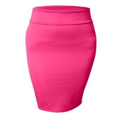 NE PEOPLE Women's Midi Skirt Stretch Knit Bodycon Slim Fit Office Elastic Waist Pencil Solid Skirt Made in USA NEWSK10 Fuchsia S