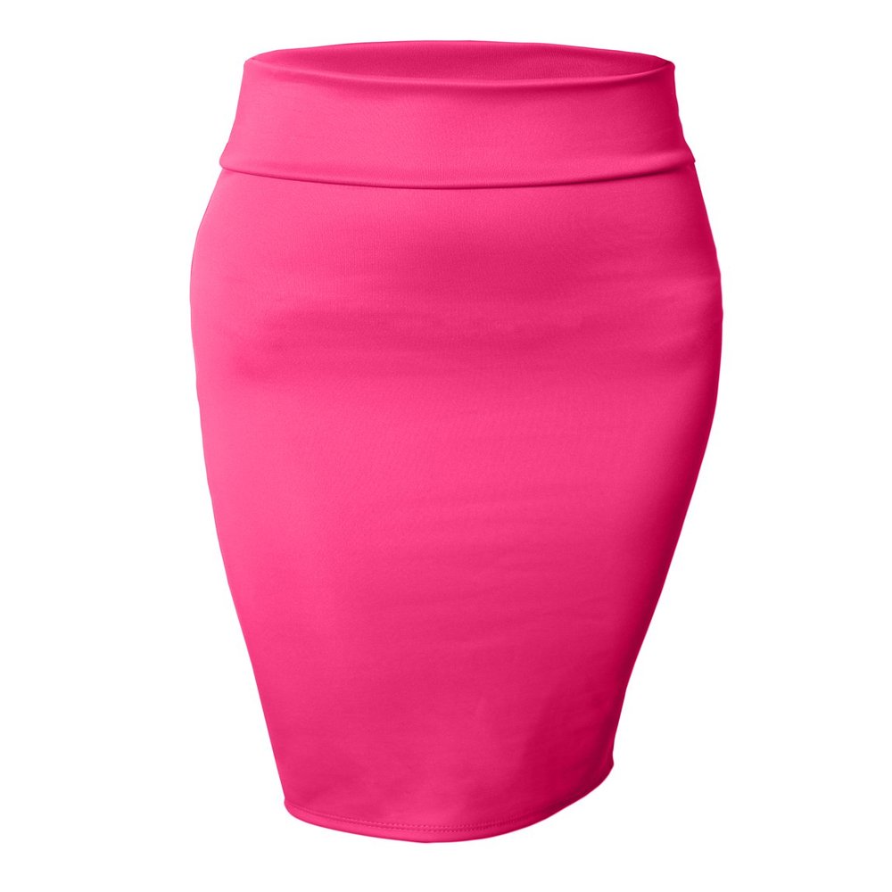 NE PEOPLE Women's Midi Skirt Stretch Knit Bodycon Slim Fit Office Elastic Waist Pencil Solid Skirt Made in USA NEWSK10 Fuchsia S