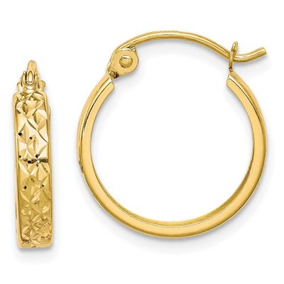 10K Yellow Gold Diamond Cut Square Tube Hoop Earrings