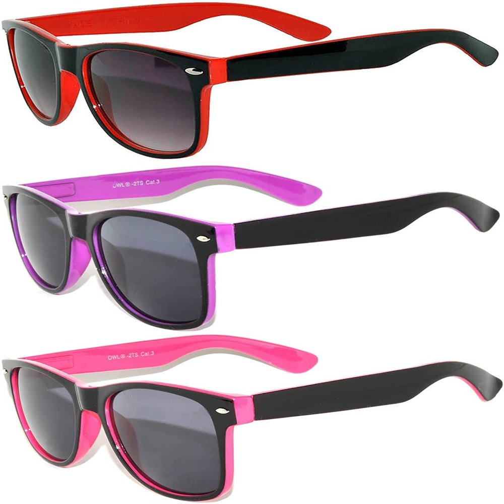 OWL 3 Pack Two Tone Vintage Sunglasses Pink, Red, Purple Frames