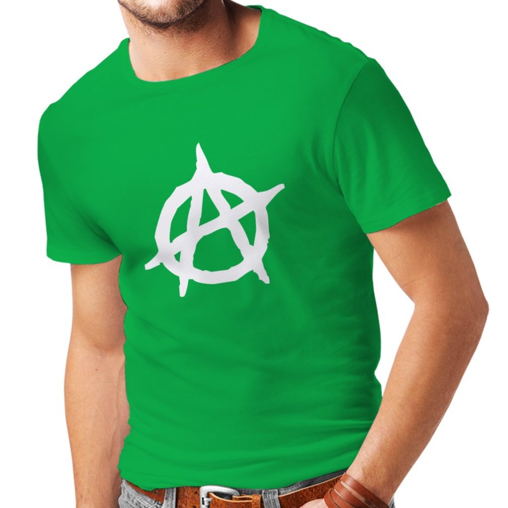 lepni.me Mens T-shirt Anarchist Symbol Anarchism Political Design Anarchy Monogram (Medium Green White)