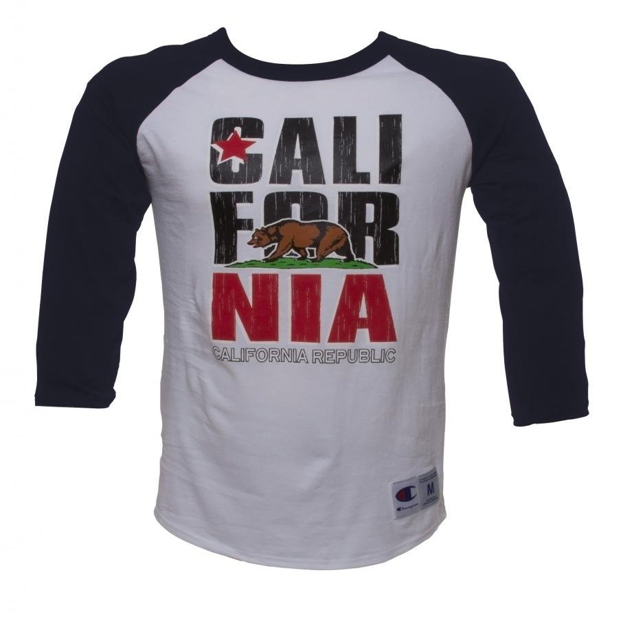Gravity Trading Mens California Republic Bear Half-Sleeve Baseball Shirt - Navy/White - Large