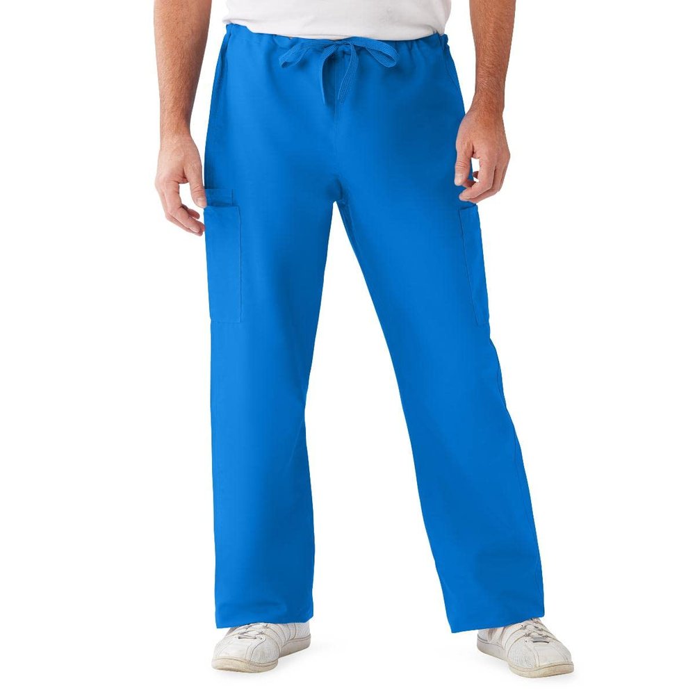 Medline ComfortEase Unisex Non-Reversible Drawstring-Waist Cargo Scrub Pants, Royal Blue, Size 5XL, Regular Inseam