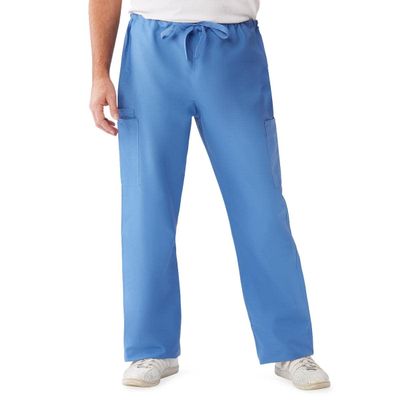 Medline ComfortEase Unisex Non-Reversible Drawstring-Waist Cargo Scrub Pants, Ciel Blue, Size X-Large, Tall Inseam