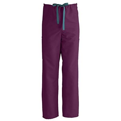 Medline ComfortEase Unisex Non-Reversible Drawstring-Waist Cargo Scrub Pants, Wine, Size 5XL, Regular Inseam