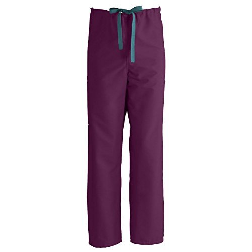 Medline ComfortEase Unisex Non-Reversible Drawstring-Waist Cargo Scrub Pants, Wine, Size 5XL, Regular Inseam
