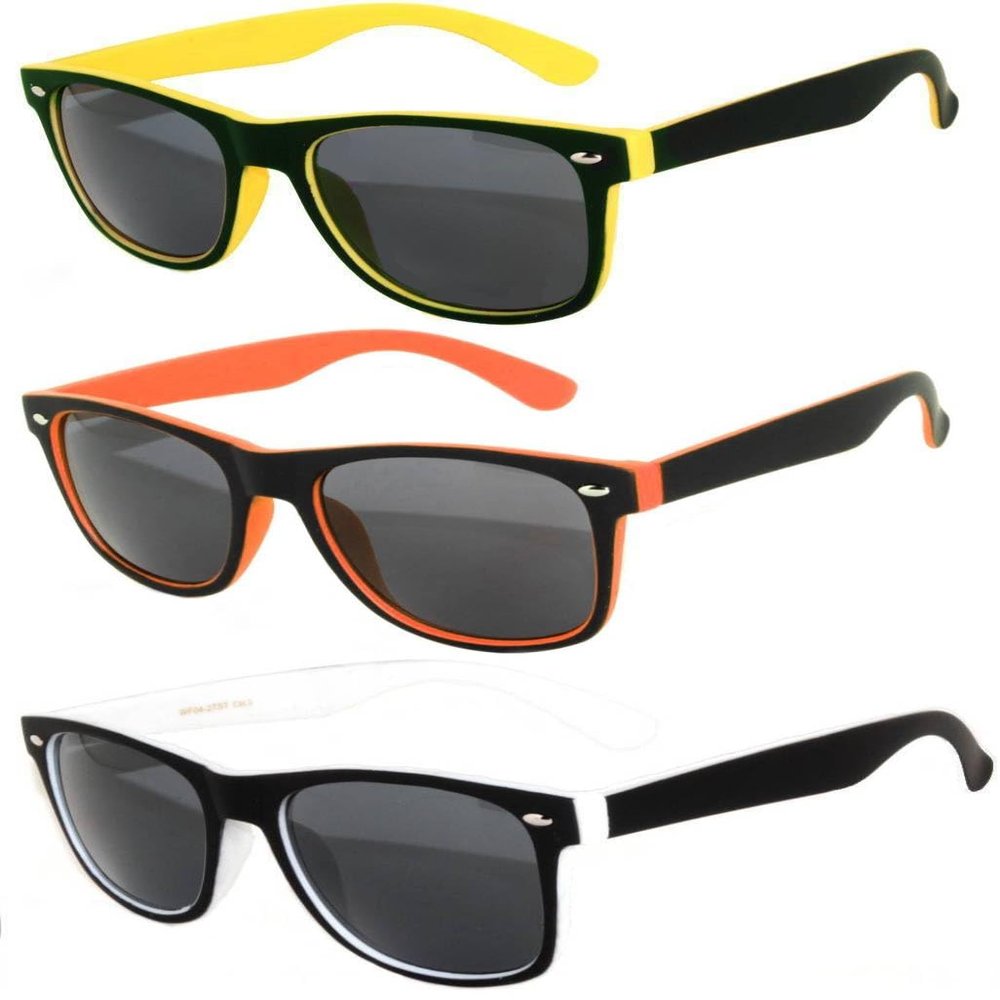3 Pack TwoTone Vintage Sunglasses Smoke Lens Orange, White, Yellow Frame
