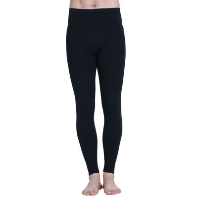 Cashmere Silk Ribbed Knit Men Thermal Pant Long Johns Bottom Solid Size S M L XL (Large, Black)