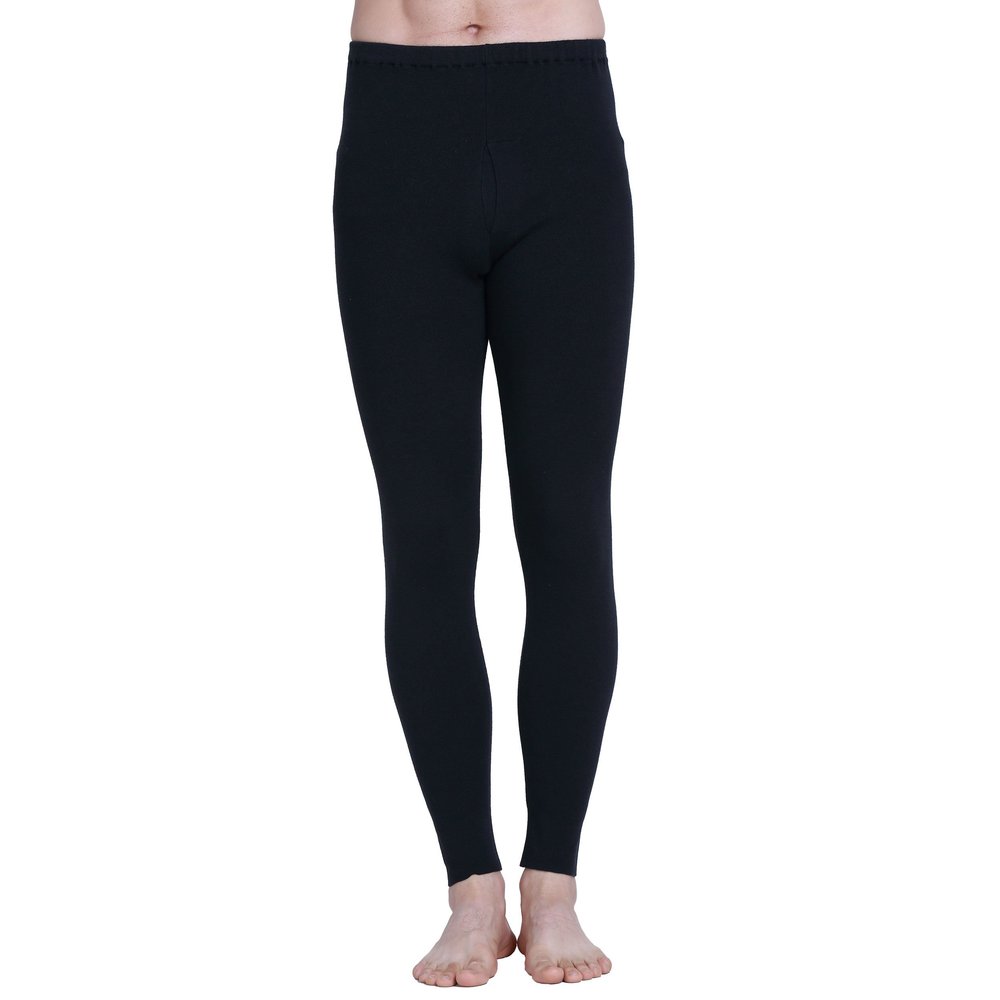 Cashmere Silk Ribbed Knit Men Thermal Pant Long Johns Bottom Solid Size S M L XL (Large, Black)