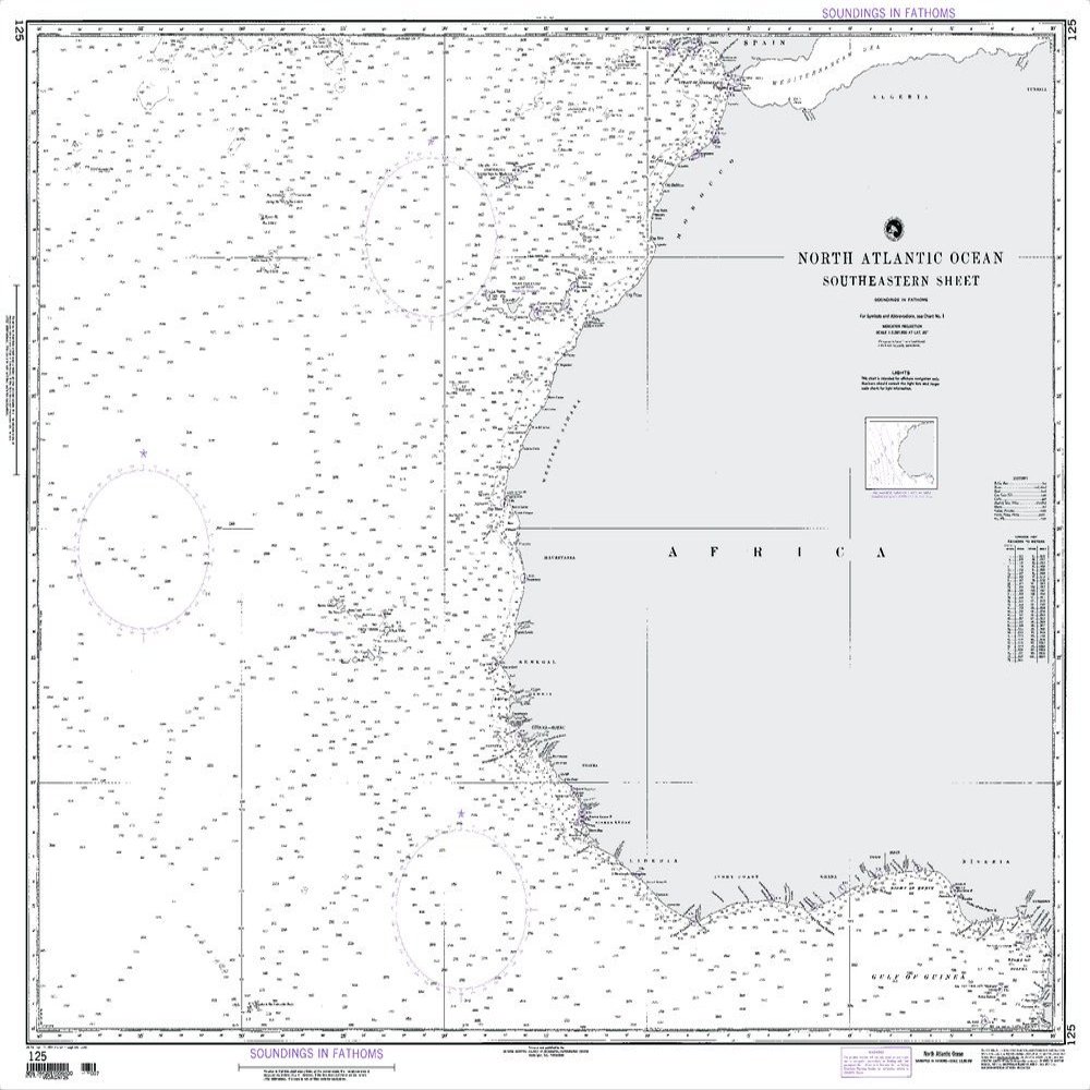 Paradise Cay Publications NGA Chart 125: North Atlantic Ocean Southeastern Sheet (Traditional Paper) 34 x 42