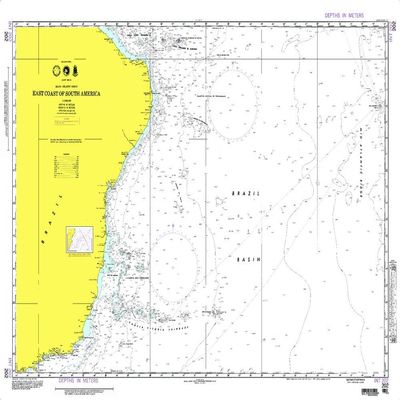 Paradise Cay Publications NGA Chart 202: East Coast of South America (Traditional Paper) 29.5 x 42