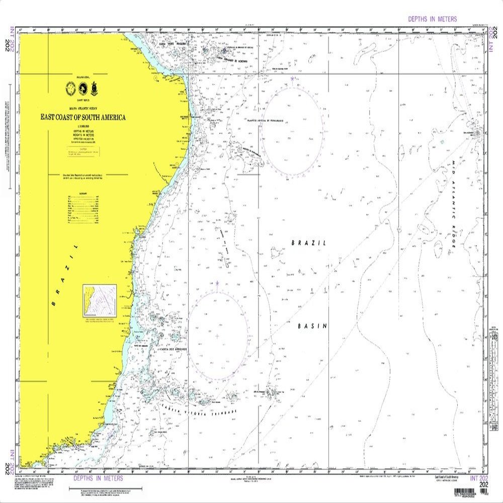 Paradise Cay Publications NGA Chart 202: East Coast of South America (Traditional Paper) 29.5 x 42