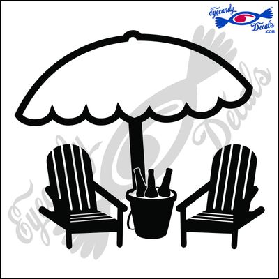 Eyecandy Decals Beach Chairs and Umbrella 2 5" Decal Sticker Black