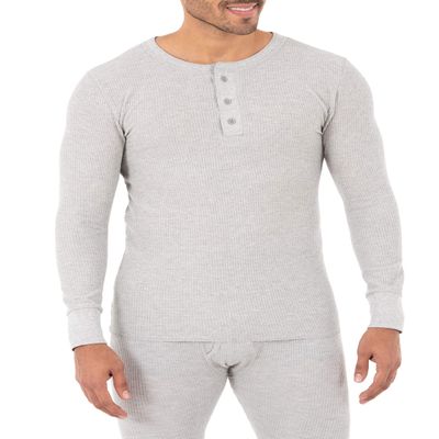 Fruit of the Loom Men's Classic Midweight Waffle Thermal Henley Top, Light Grey Heather, 3X-Large
