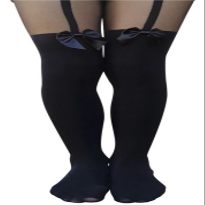 AM Landen Cute Women's Tight S-M size Japanese Black Tone Black Bow Mock Thigh High Tatoo Printed Pantyhose
