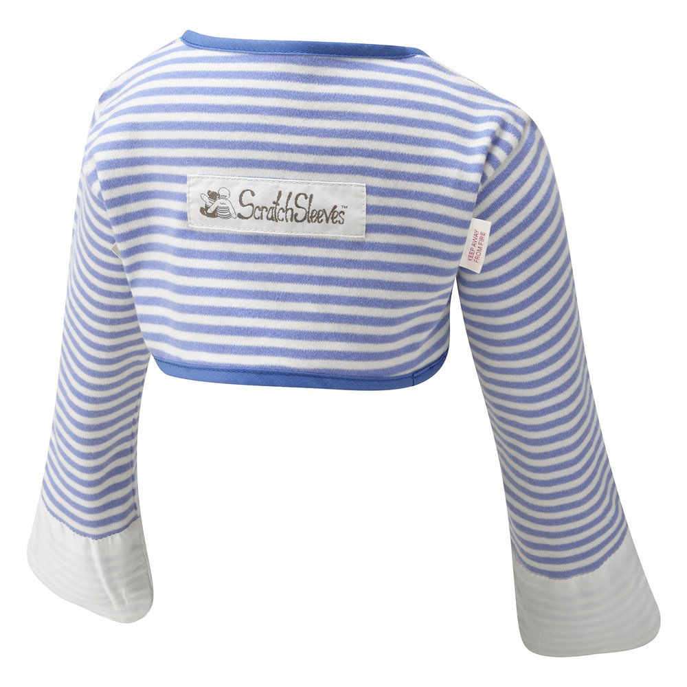 ScratchSleeves | Baby Boys' Stay-On Scratch Mitts | Stripes | Blue and Cream | 21-24m