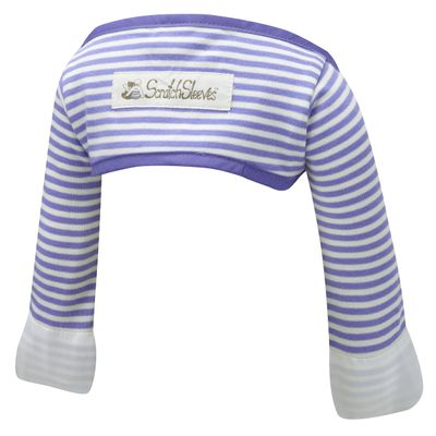 ScratchSleeves | Baby Boys' Stay-On Scratch Mitts | Stripes | Blue and Cream | 9-12m