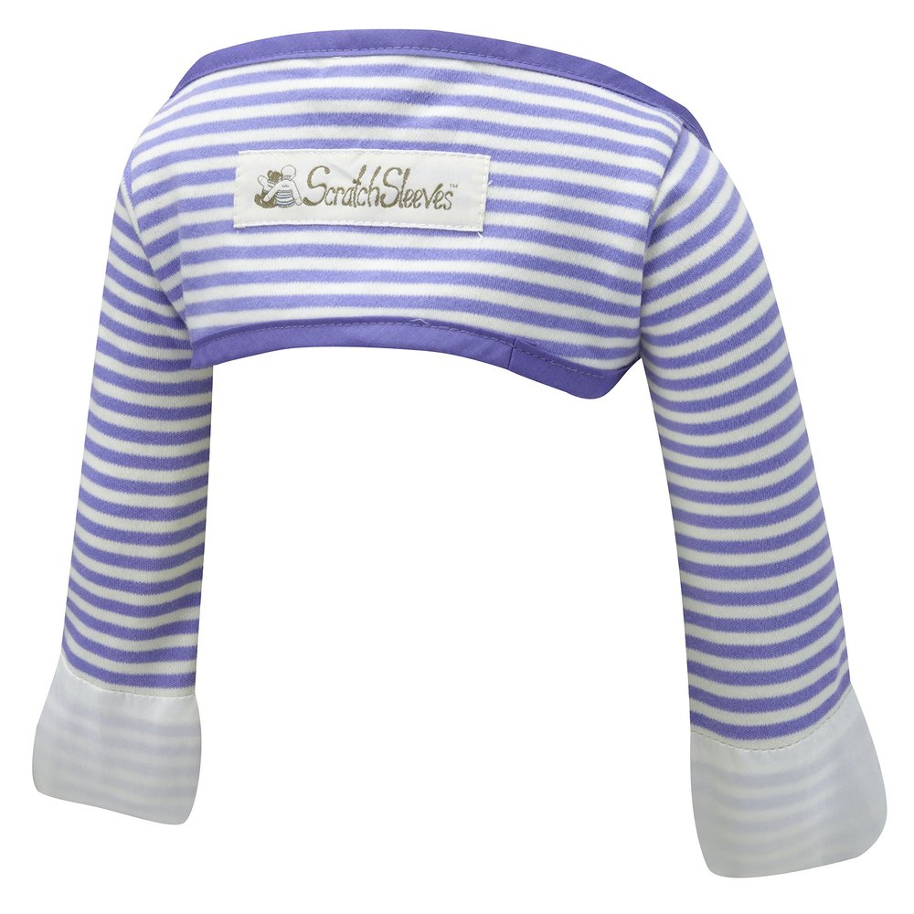 ScratchSleeves | Baby Boys' Stay-On Scratch Mitts | Stripes | Blue and Cream | 9-12m