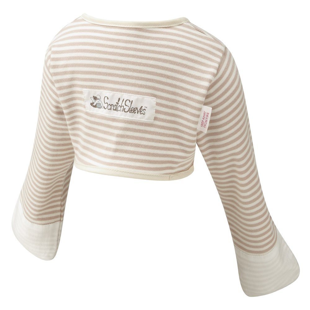 ScratchSleeves | Baby Boys' Stay-On Scratch Mitts | Stripes | Cappuccino and Cream | 9-12