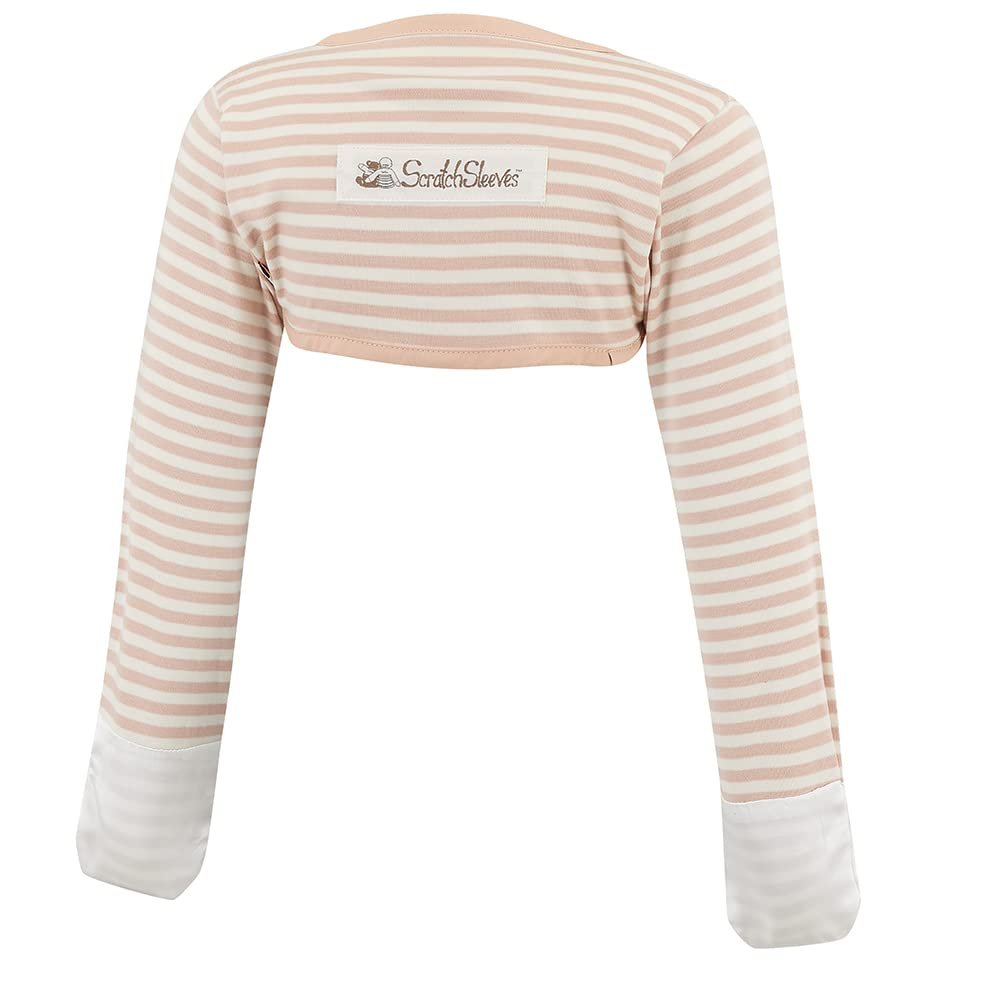 ScratchSleeves | Little Boys' Stay-On Scratch Mitts | Stripes | Cappuccino and Cream | 4-5y
