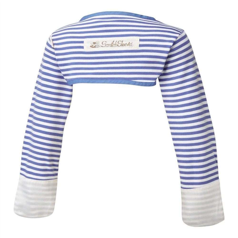 ScratchSleeves | Little Boys' Stay-On Scratch Mitts | Stripes | Blue and Cream | 3-4y