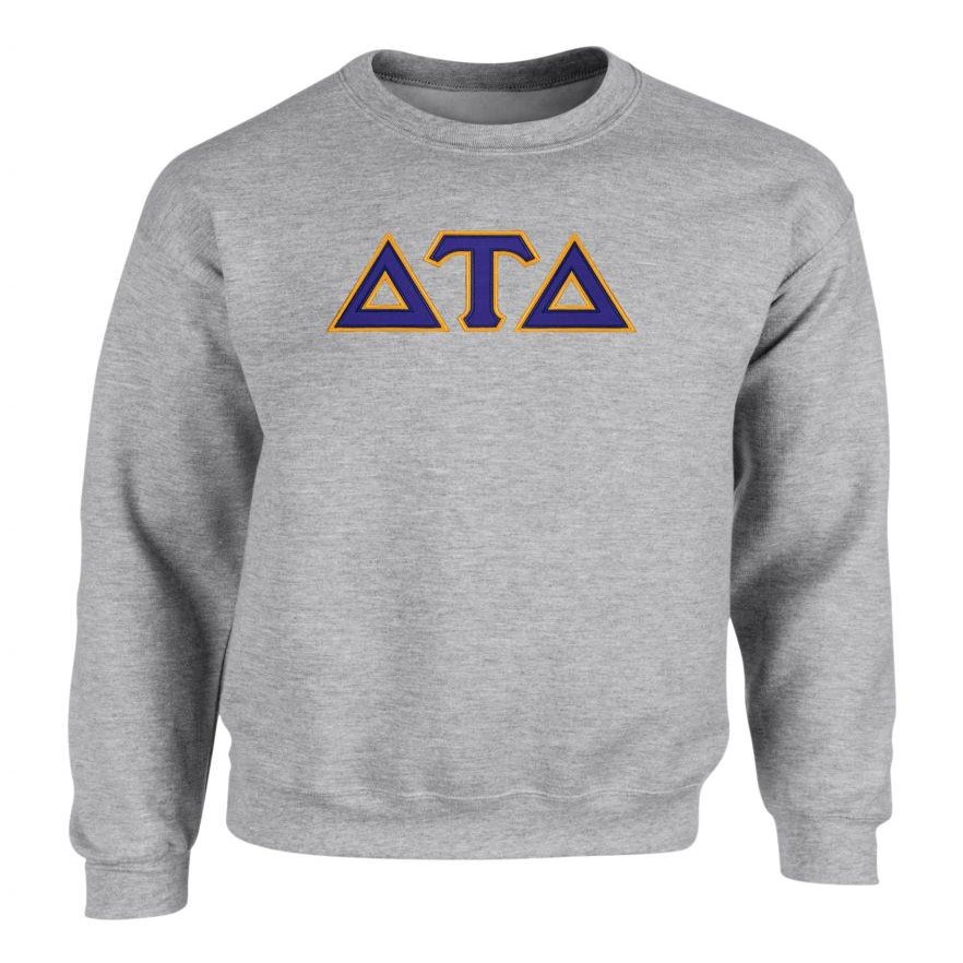 Fashion Greek Delta Tau Delta Twill Letter Crewneck Sweatshirt Spt Grey Small