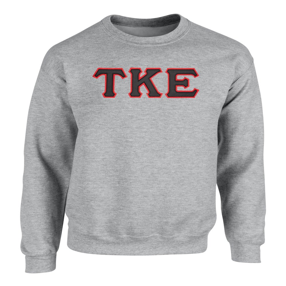 Fashion Greek Tau Kappa Epsilon Twill Letter Crewneck Sweatshirt Spt Grey Large