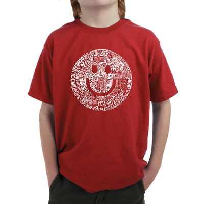 LA POP ART Boys Word Art T-Shirt - Smile Different Languages Word Art Red
