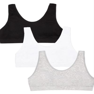 Fruit of The Loom Big Girls' Seamless Stretch Sport Bra 3 Pack Grey Heather/White/Black M