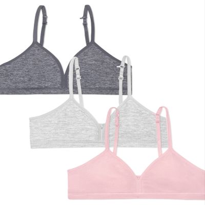 Fruit of The Loom Big Girls' Soft and Smooth Training Bra 3 Pack Blush Rose/Grey Heather/Charcoal Heather L