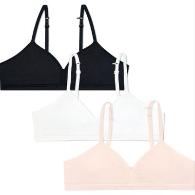 Fruit of the Loom Big Girls' Soft and Smooth Training Bra 3 Pack Light Nude/White/Black Hue XS