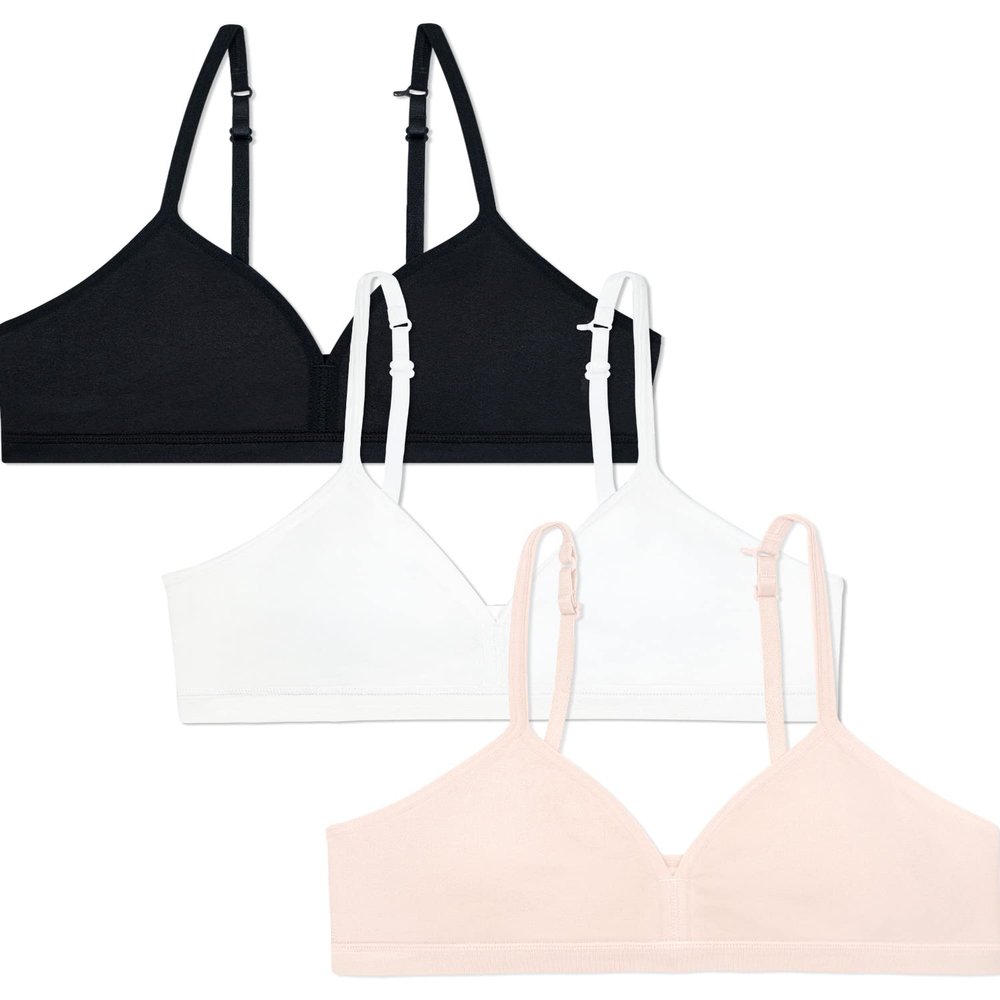 Fruit of the Loom Big Girls' Soft and Smooth Training Bra 3 Pack Light Nude/White/Black Hue XS