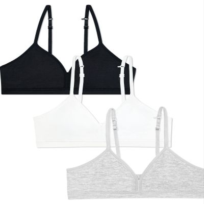 Fruit of The Loom Big Girls' Soft and Smooth Training Bra 3 Pack Black Hue/White/Grey Heather XL