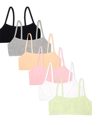 Fruit of The Loom Girls Spaghetti Strap Sports Bra, Lentil/Mango/Pink Camo/Grey Heather/White/Black, 36 US