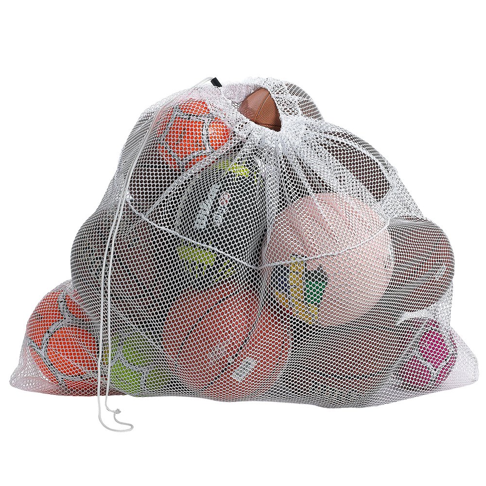Handy Laundry Mesh Equipment Bag, White - 32 x 36 - Adjustable, sliding drawstring cord closure. Perfect mesh bag for parent or coach, making it easy to transport