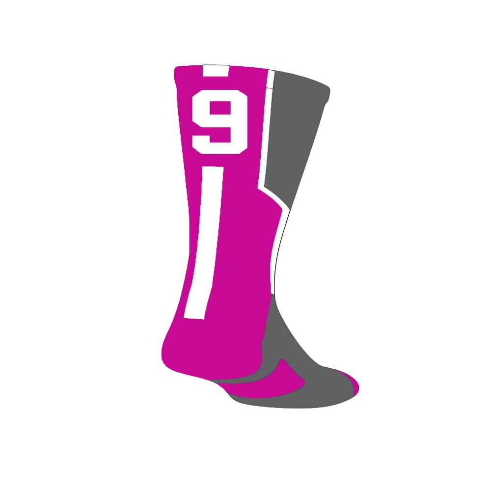 Twin City Player ID Sock (Single Sock) Graphite/Hot Pink/White Large
