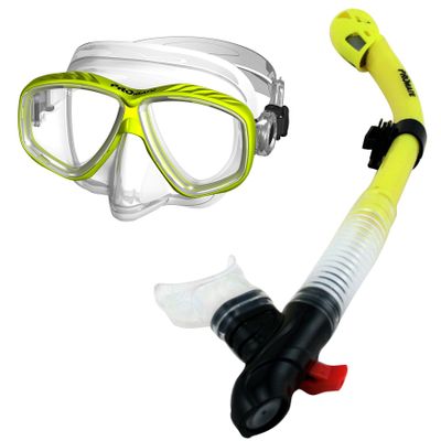 285890-Yellow, Snorkeling Purge Mask and Dry Snorkel Combo Set