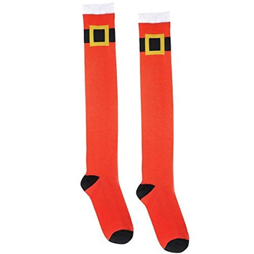 Amscan 392474 Red Santa Belt Knee-High Socks, 1 Pair