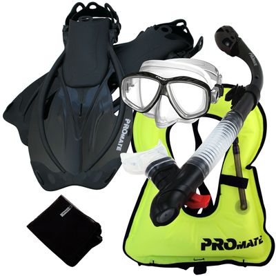 859001-Bk-MLXL, Snorkeling Vest Purge Mask Dry Snorkel Fins Mesh Bag Set