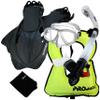 859001-ClrwBk-SM, Snorkeling Vest Purge Mask Dry Snorkel Fins Mesh Bag Set view 1