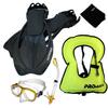 859001-GDN/CLR-SM, Snorkeling Vest Purge Mask Dry Snorkel Fins Mesh Bag Set view 1