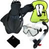 999001-BK-ML/XL, Snorkeling Vest Scuba Dive Panoramic Purge Mask Dry Snorkel Fins Gear Set view 1
