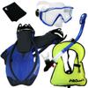 999001-Blue-S/M, Snorkeling Vest Scuba Dive Panoramic Purge Mask Dry Snorkel Fins Gear Set view 1