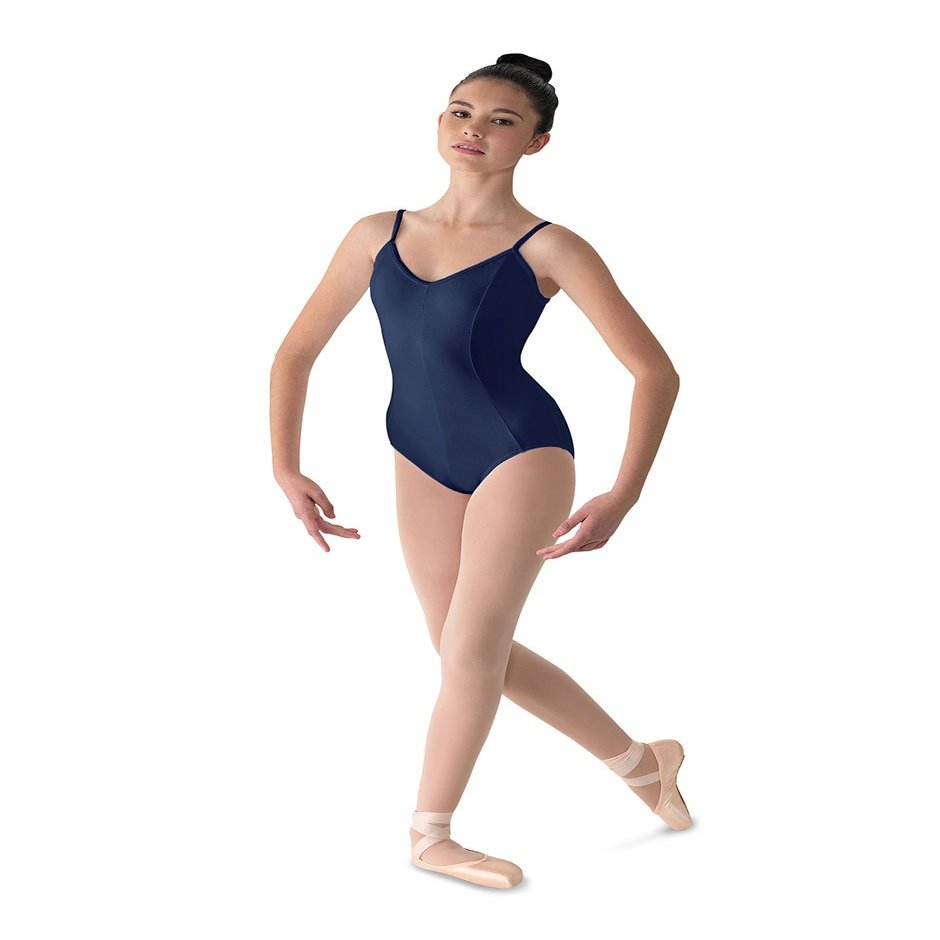 Mirella Women's Microlux Princess Seam V-Front Camisole Dance Leotard,Navy,Medium