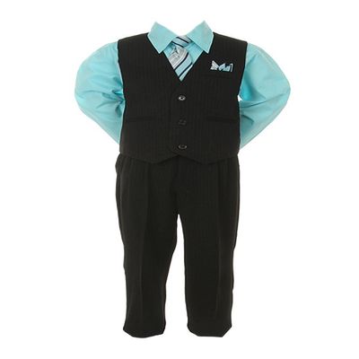 Boys Black Pinstripe Vest Suit with Custom Colored Shirt Aqua Size 9M