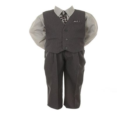Boys Black Pinstripe Vest Suit with Custom Colored Shirt Gray Size 9M