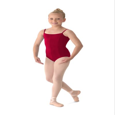 Mirella Girl's Princess Seam V-Front Camisole Leotard, Garnet, 4-6