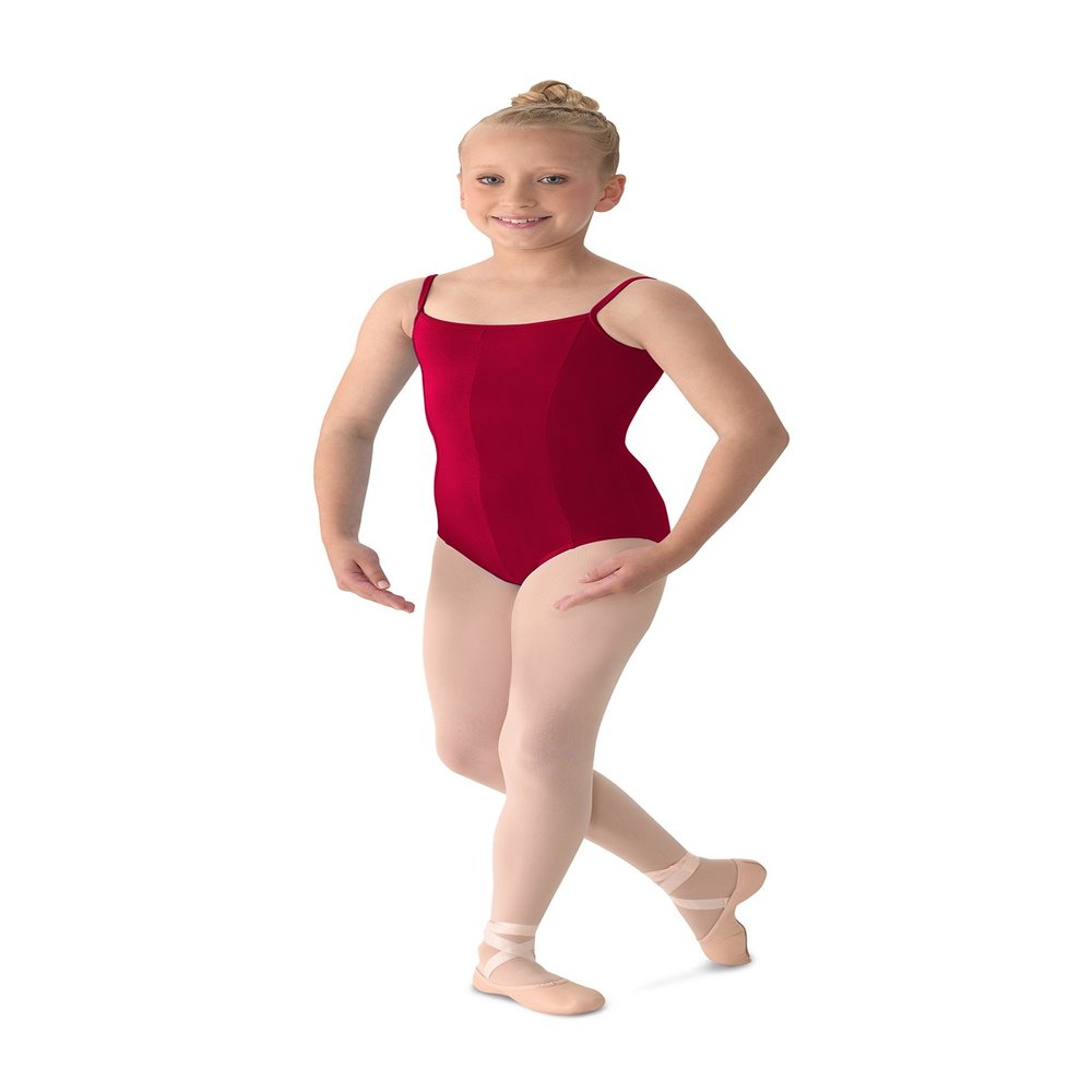 Mirella Girl's Princess Seam V-Front Camisole Leotard, Garnet, 4-6