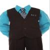 Boys Black Pinstripe Vest Suit with Turquoise Shirt Size 2T view 2