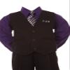 Boys Black Pinstripe Vest Suit with Purple Shirt Size 2T view 2
